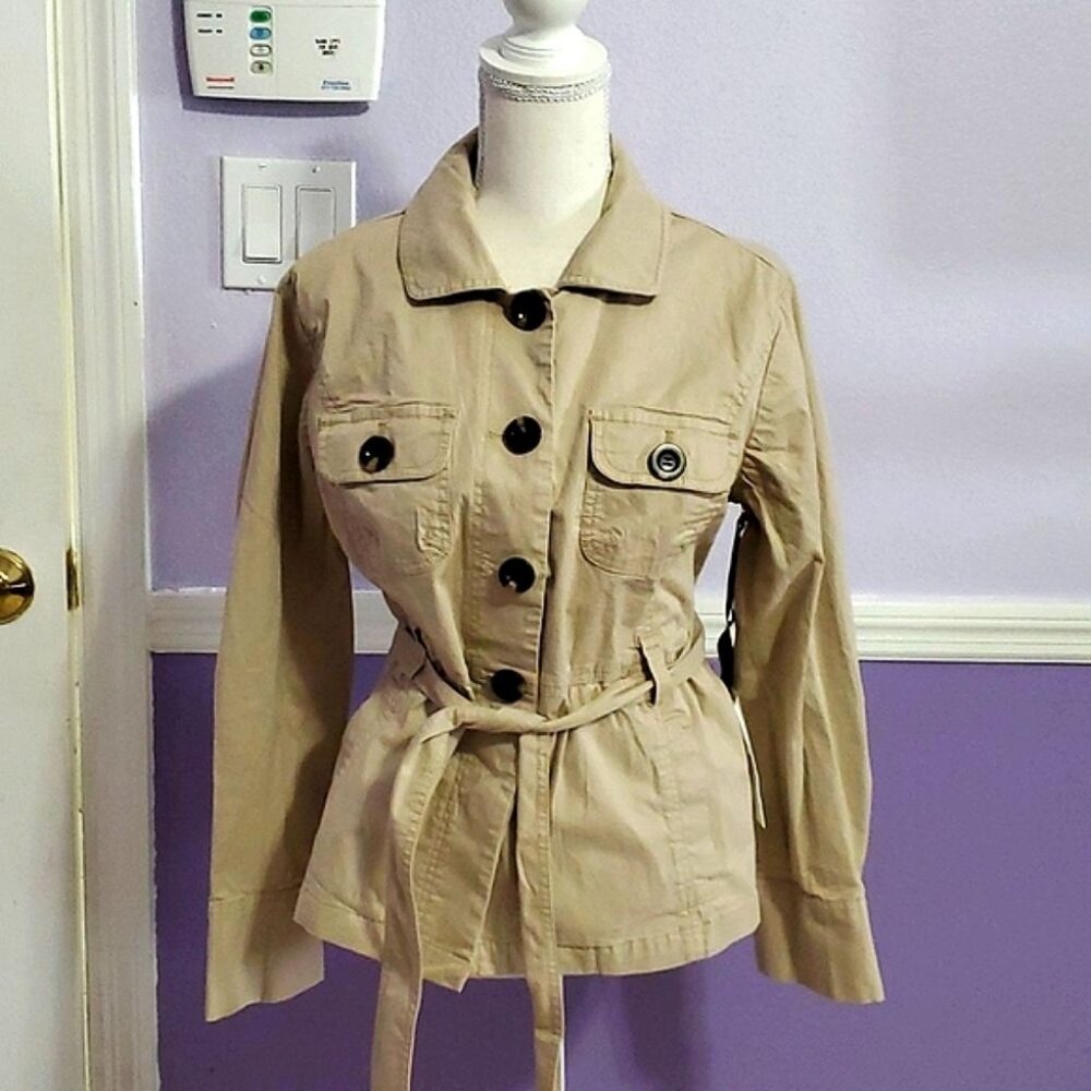 Caslon Khaki Utility Safari Button Down Belted Jacket Shacket LP